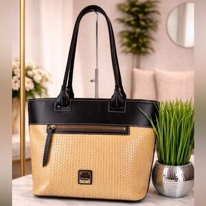 Dooney & Bourke Beacon Woven Janine Black and Tan Tote Bag